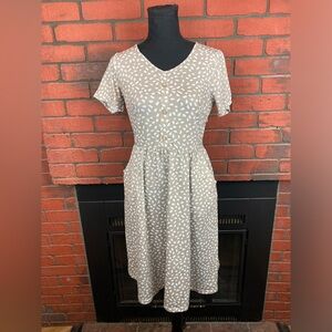 YATHON Women Sleeves Cotton V Neck Casual‎ Dress Pockets Size Small